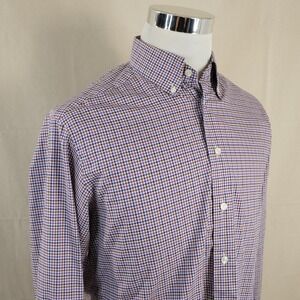 Eton 16 Slim Fit Dress Shirt Purple Brown Check 100% Cotton Button Down Mens